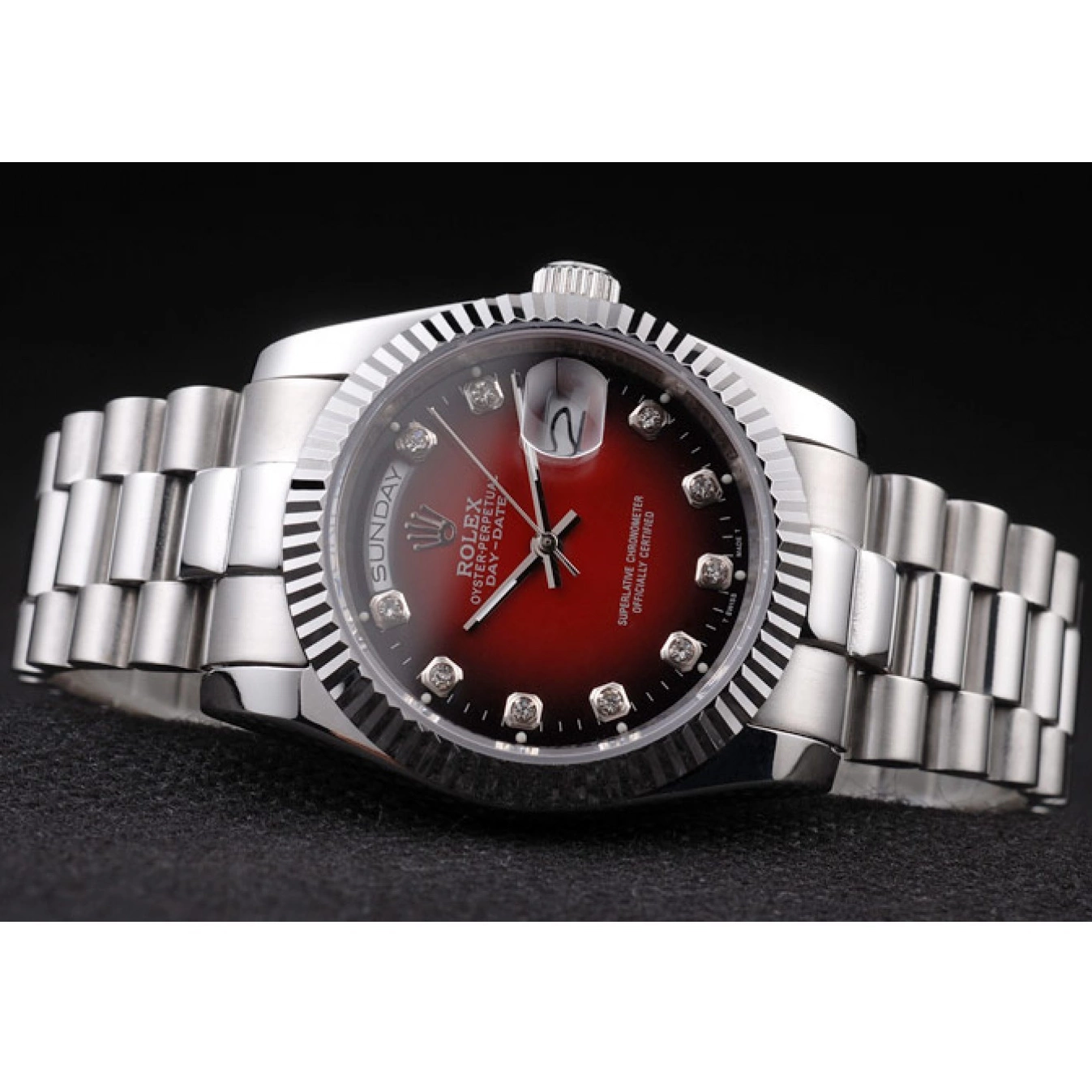 Aaa fake watches Stainless Tone Red Day-Date Two Rolex Steel Dial Polished 0731